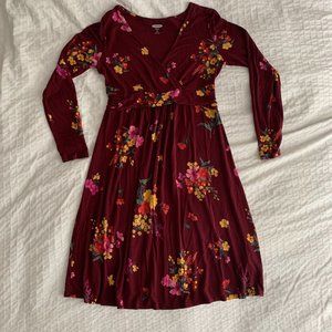 Burgundy Floral Maternity Dress